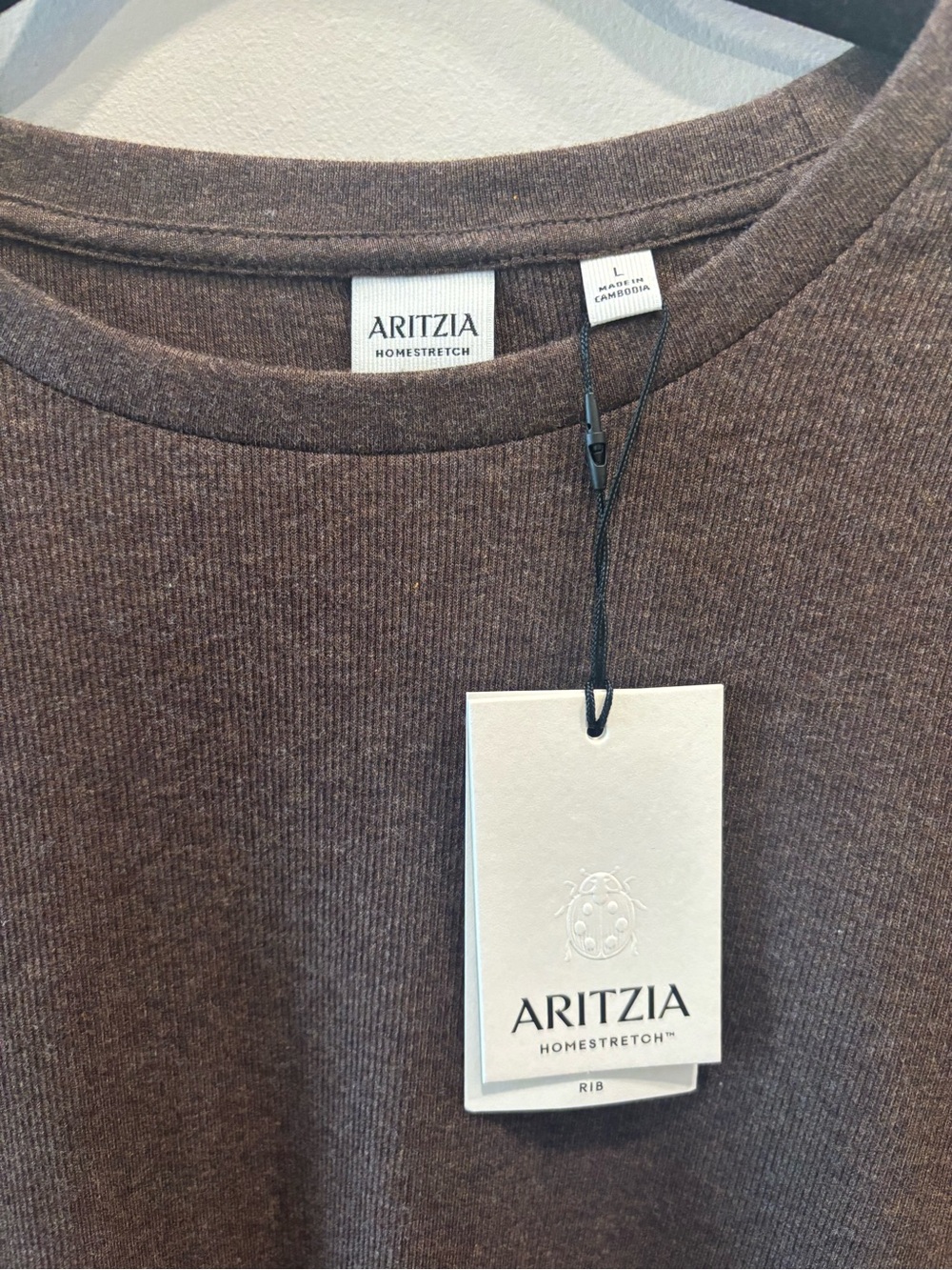 Aritzia Ribbed Crewneck Top - Chocolate Brown - Picture 2 of 3